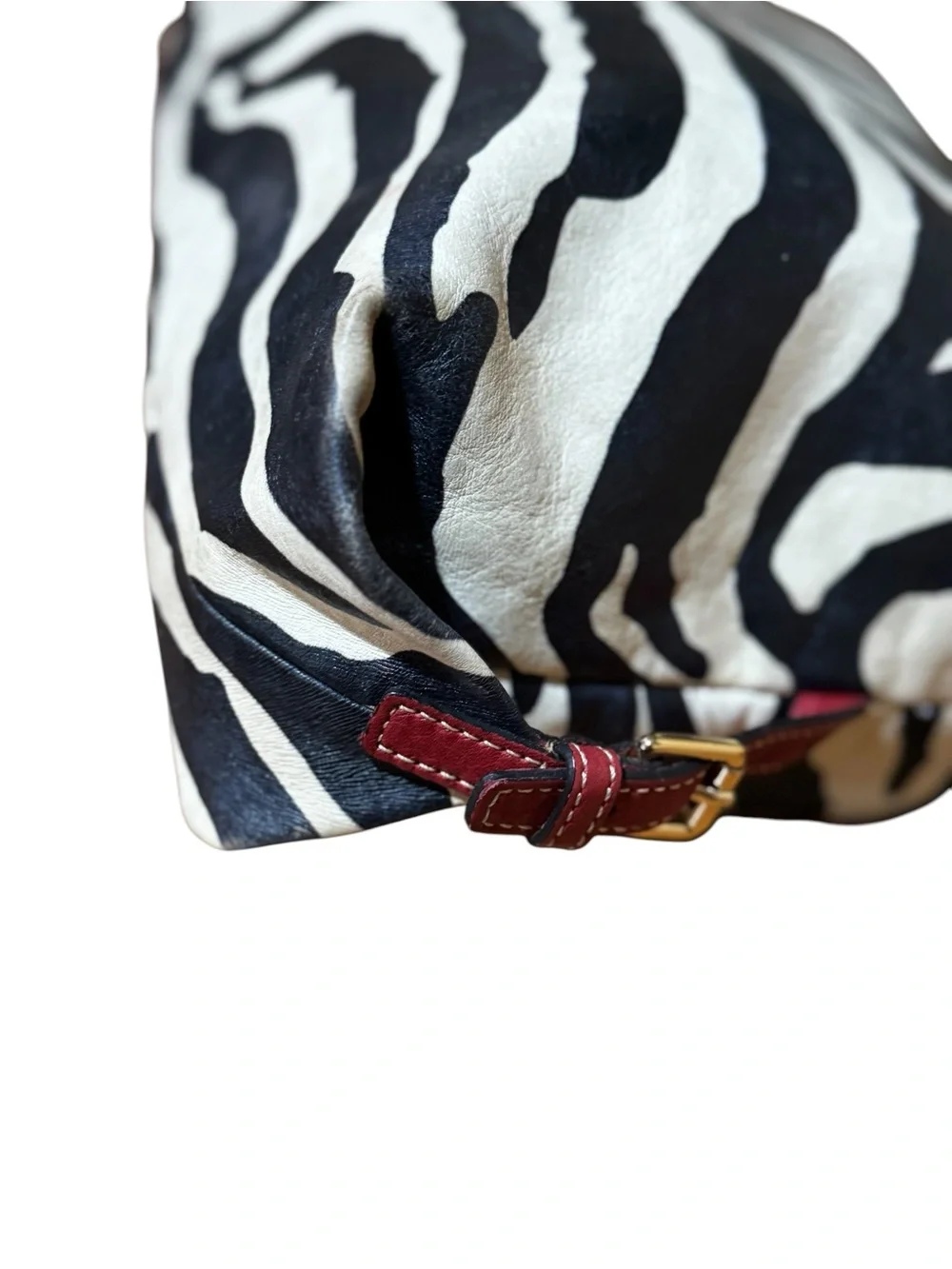 Dooney & Bourke Black and White Zebra Print Hobo with Burgundy Trim
